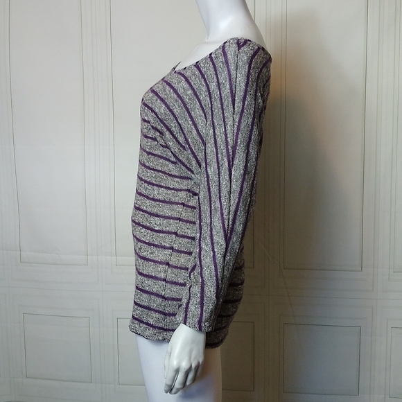 Magic Fit Top Womens Medium Purple Silver Striped Long Sleeve Stretch - Picture 5 of 10